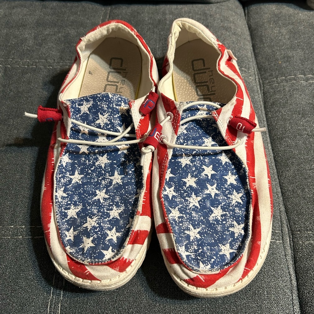 Hey Dude Women's Americana Star & Stripe Slip-On Loafers in Red, White & Blue - Picture 4 of 7